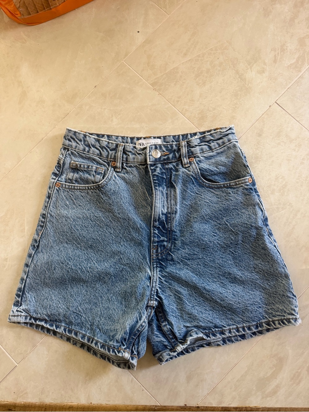 Zara Light Blue High-Waist Denim Shorts